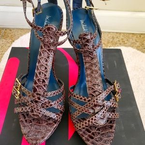 Brownish purple print strappy heels - 8